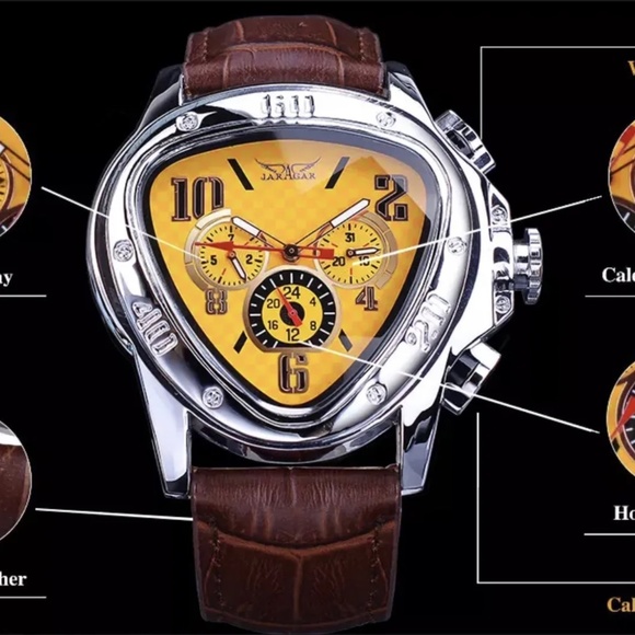 Jaragar Mens BIG 45mm Luxury Triangle Watch Genuine Leather Band. Great Gift! - Picture 7 of 13